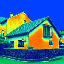 Thermal image of heat loss from house