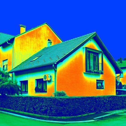 Thermal image of heat loss from house