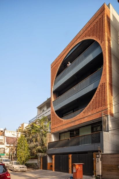 It is located between two buildings