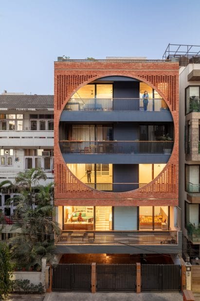 The Safdarjang Residence has a brick facade