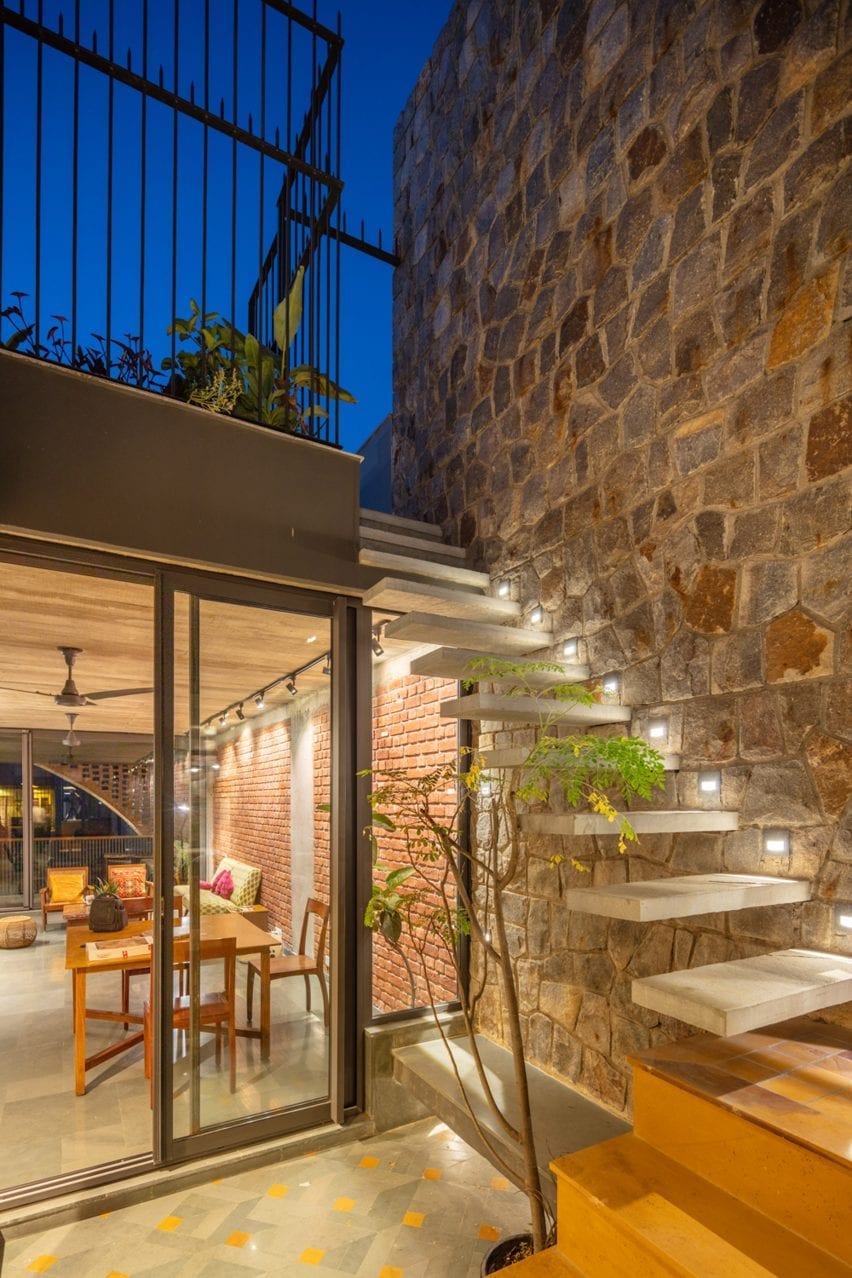 Steps lead to a terrace