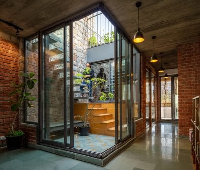 Green stone covers the floor of The Safdarjang Residence