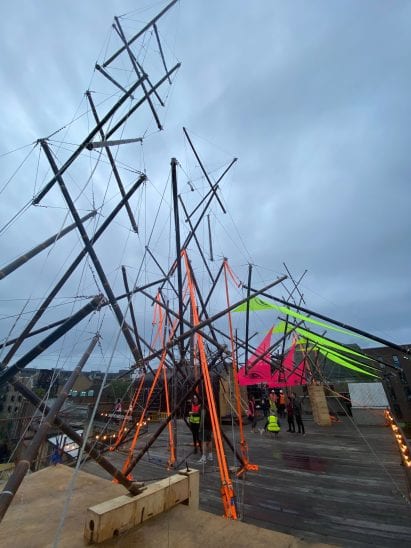 A rooftop pavilion at the Antepavilion arts space