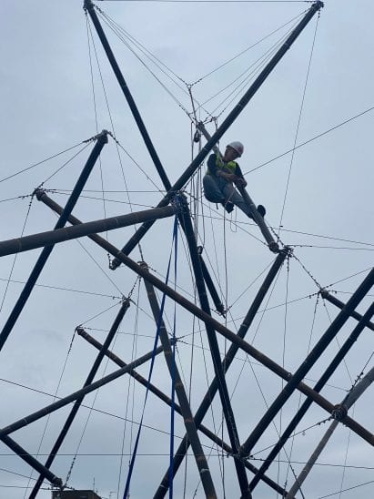 A bamboo tensegrity structure at Hoxton Docks