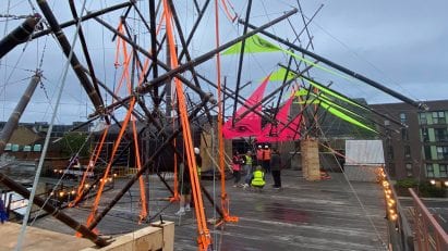 A bamboo tensegrity structure at Hoxton Docks