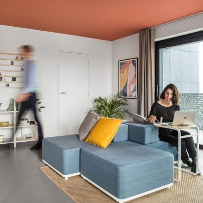 A modular sofa that doubles as a desk