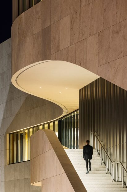 Grand staircase on the exterior of the museum by Weiss/Manfredi