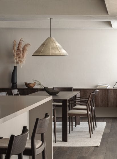 Dining area with dark-wood table