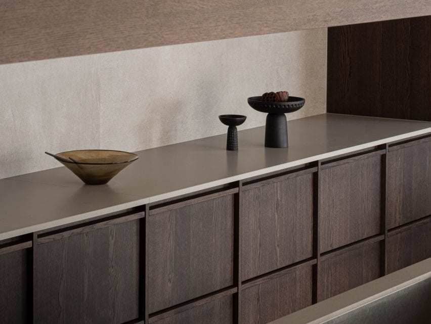 Dark wood cabinets