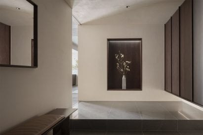 Entrance hall with stone floor in Tokyo apartment