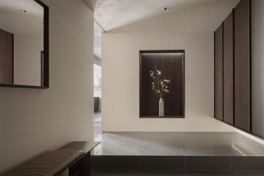 Entrance hall with stone floor in Tokyo apartment