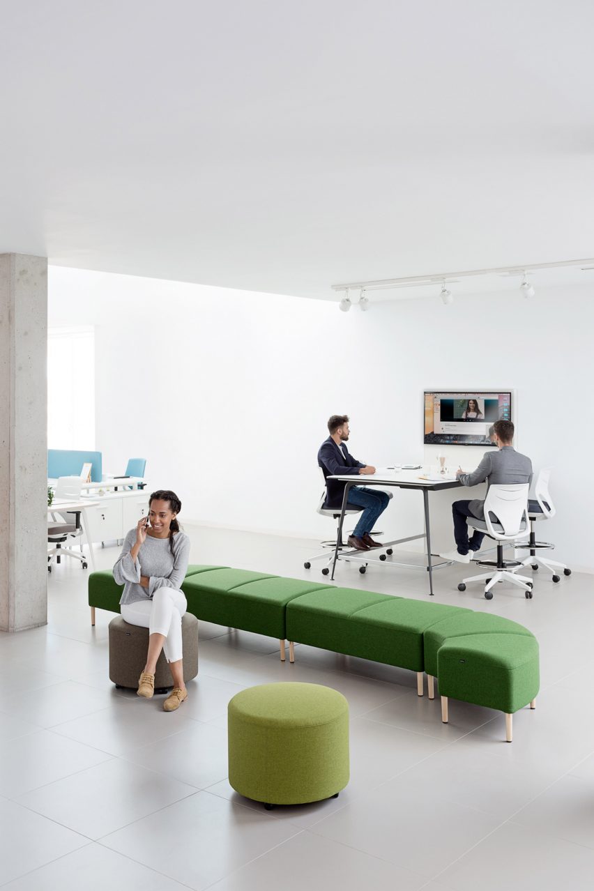 A modular green sofa