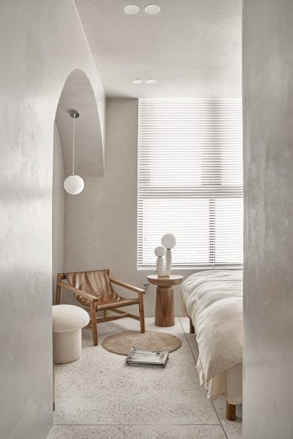Terrazzo was used in the bedroom of the apartment