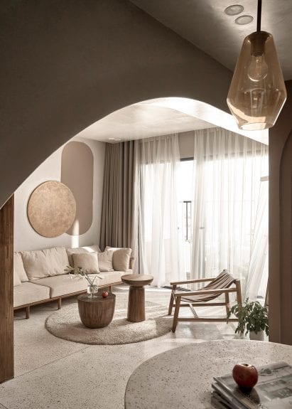 Sheer curtains surround a balcony at the apartment