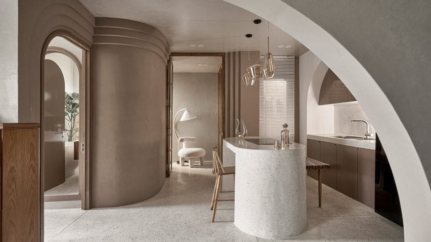 An arch divides the open plan space