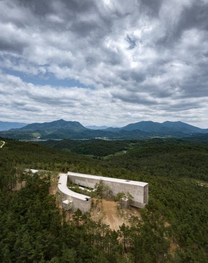 Saya Park Art Pavilion is cantilevered off the hill
