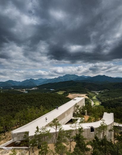 Saya Park Art Pavilion overlooks hills and mountains