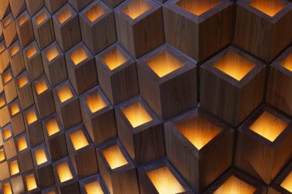 The facade by Klein Dytham Architecture glows from within