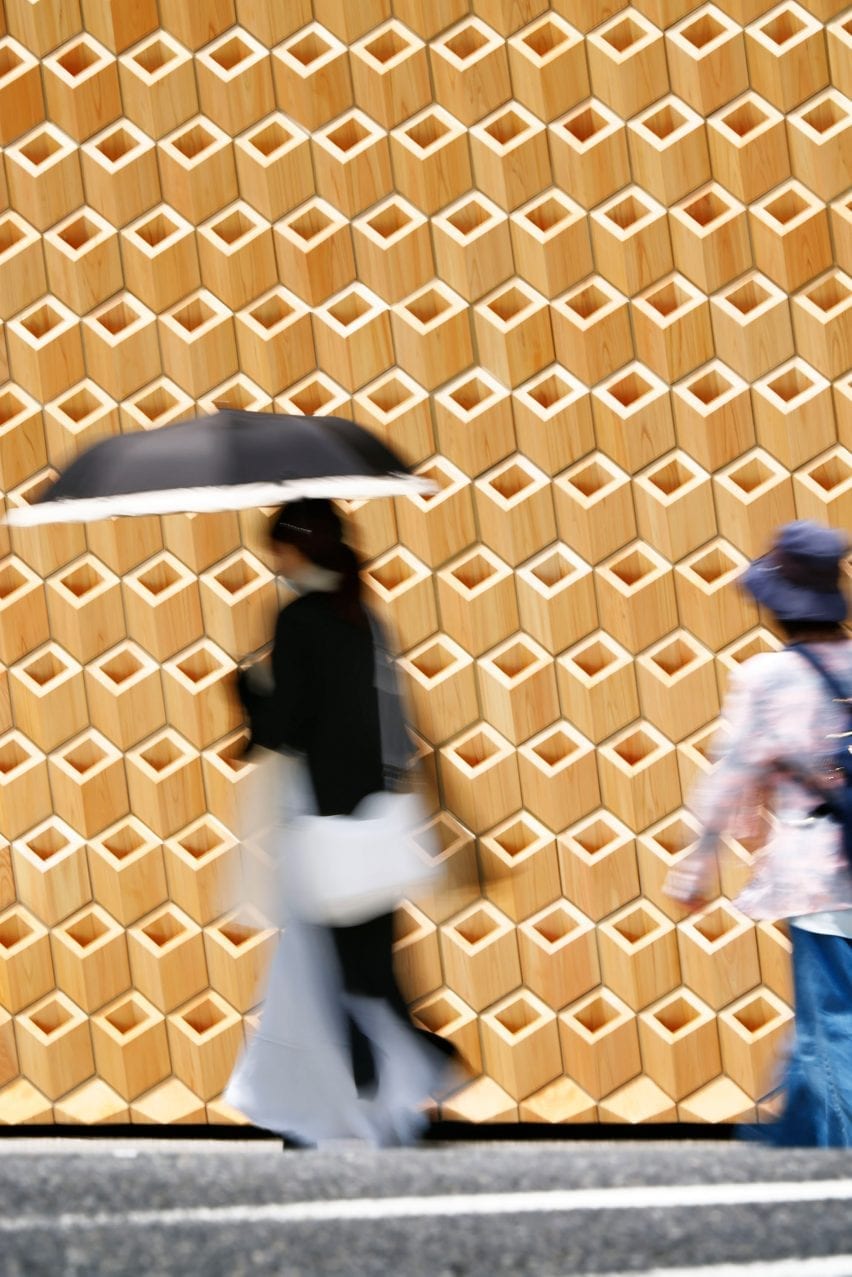 The decorative facade extends to the street