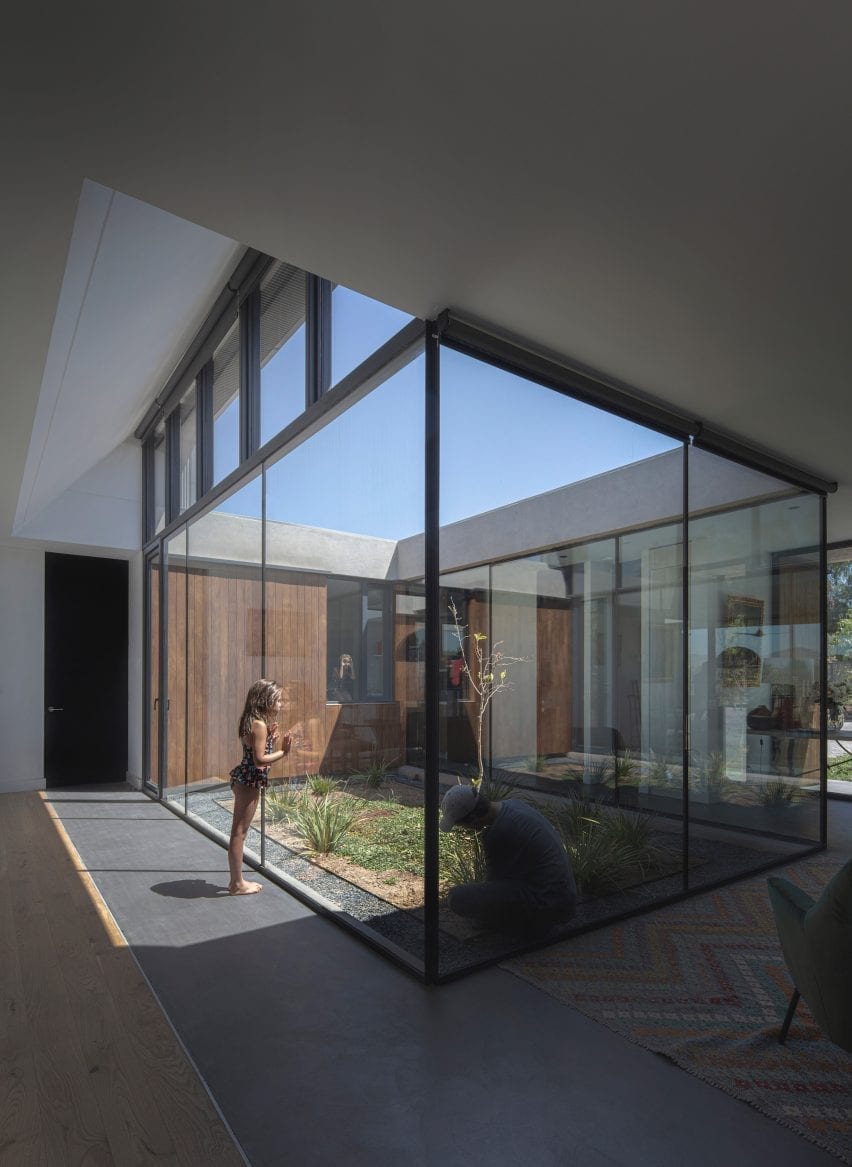 Glass courtyard open to the sky