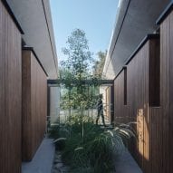 Courtyard between two volumes of concrete house in Chile