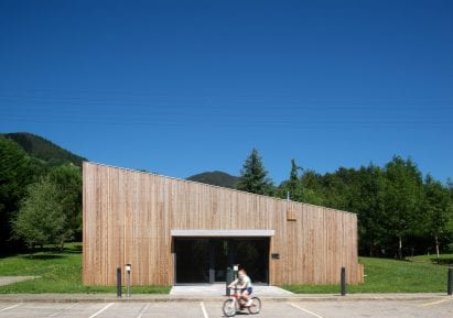 Pilgrims house has a raw wood exterior