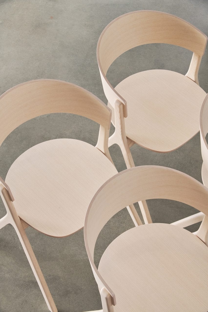 Aerial view of three Circus Wood chairs by Edits