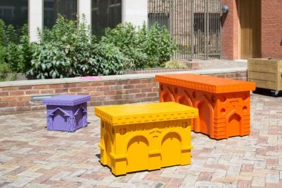 The Monuments to Mingling benches in Aldgate