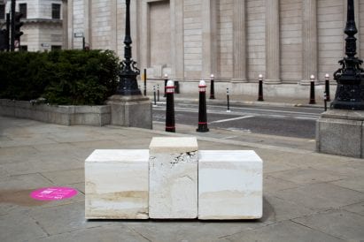 A bench made from Jesmonite and coffee grounds