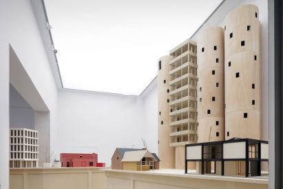 Large wooden models of Belgian houses