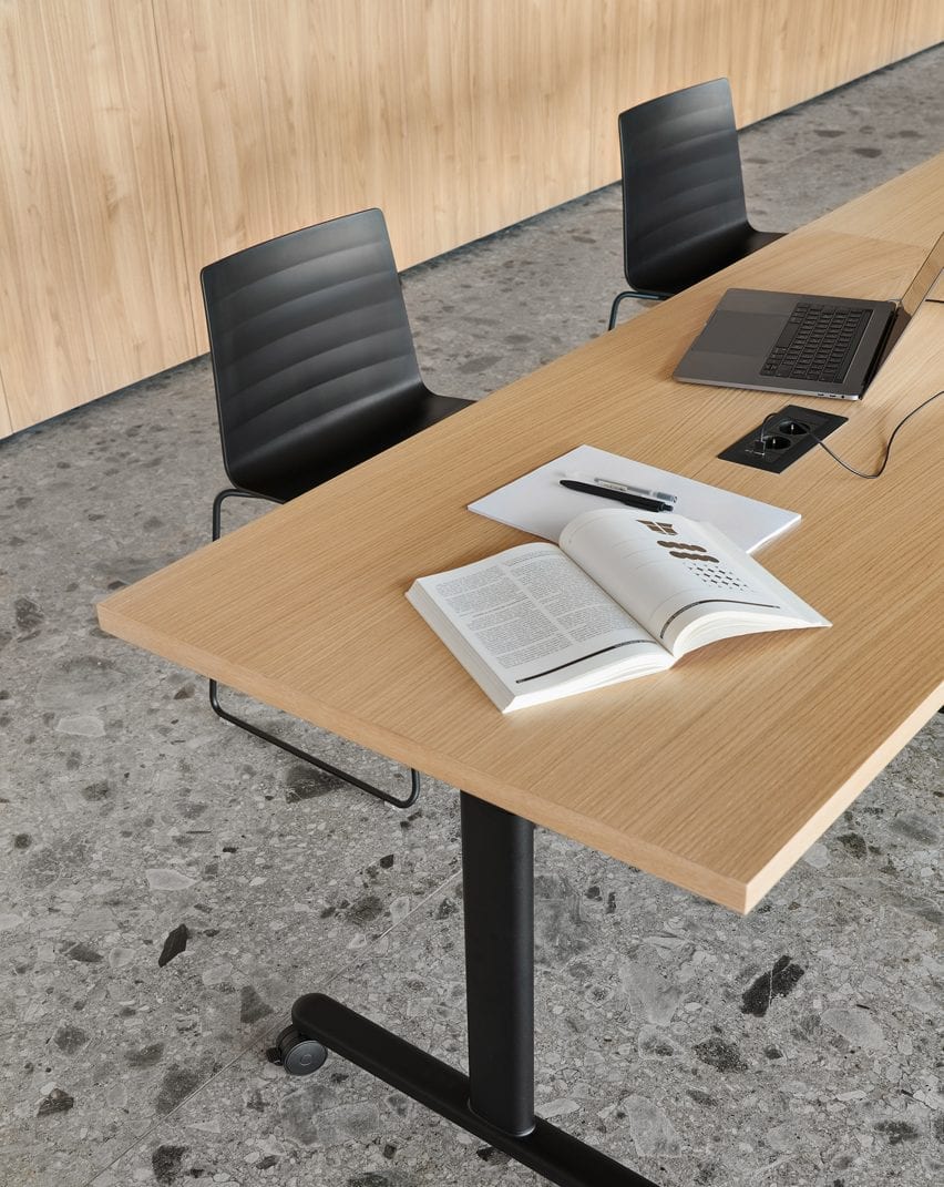 Close up of Connect Table with integrated cable management features