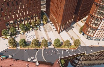Corten steel-clad buildings