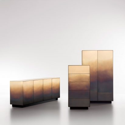 Metal has been oxidised to create wave patterns