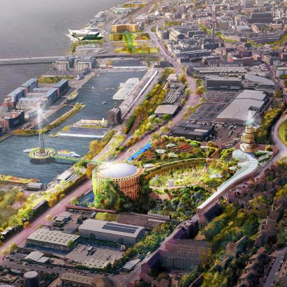 An aerial visual of Eden Project Dundee