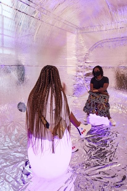 The interior of the empathy echo chamber glows pink