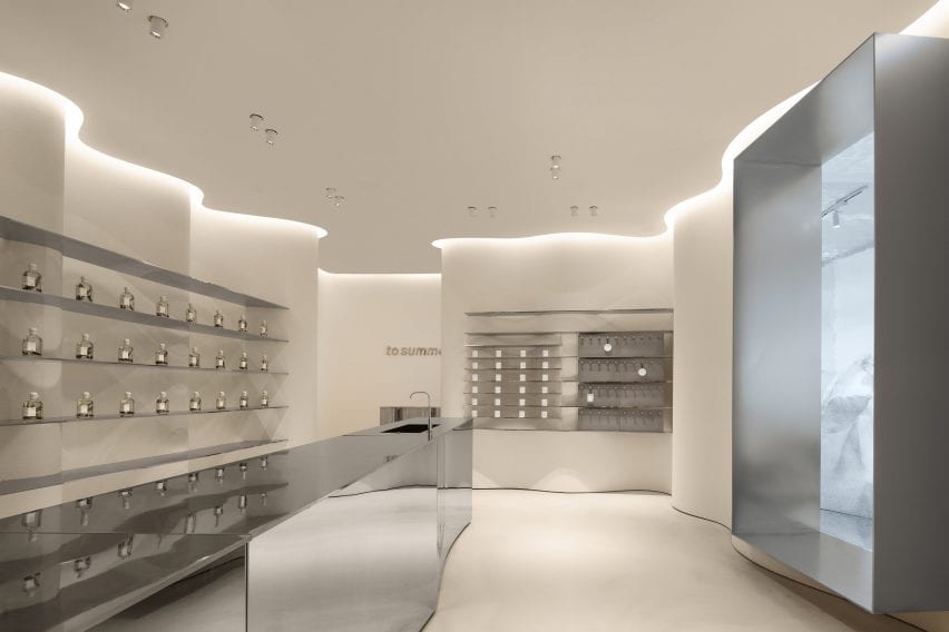 The retail space has a metallic look