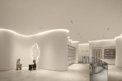 Mirrored furniture was used in the retail space at ToSummer Living Room