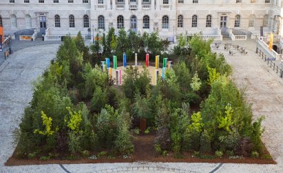 Pillars in the centre of the Global Goals Pavilion