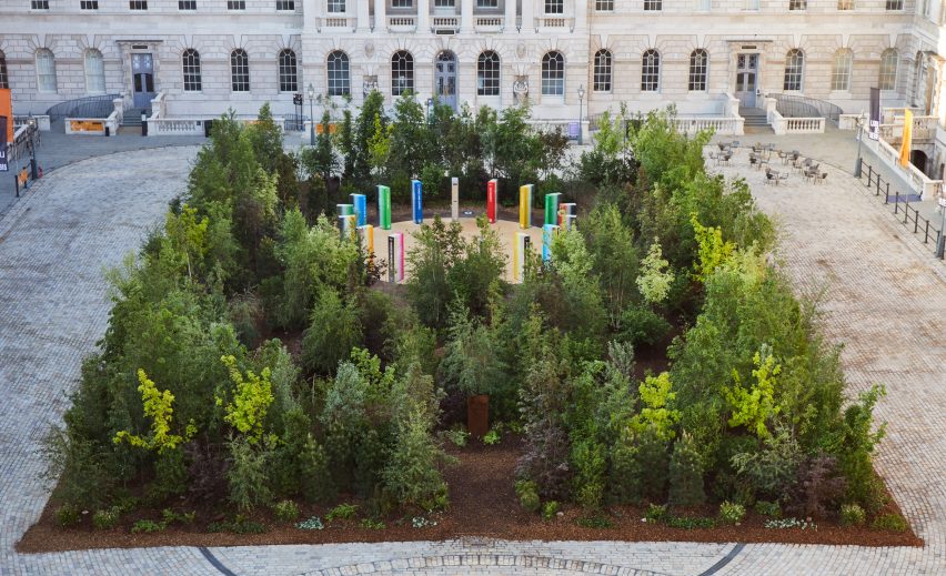 Pillars in the centre of the Global Goals Pavilion