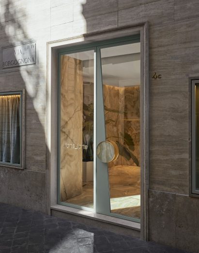 The store has a stone exterior