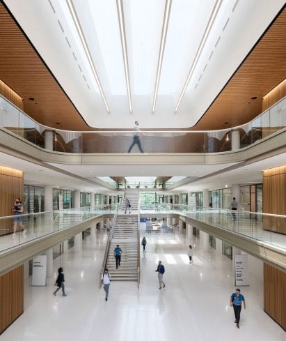 It has white and wood clad interiors