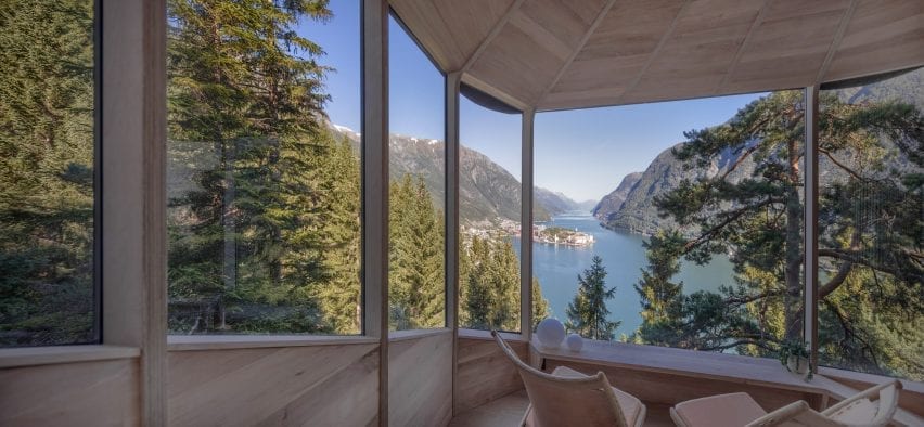 Cabins have wood lined interiors