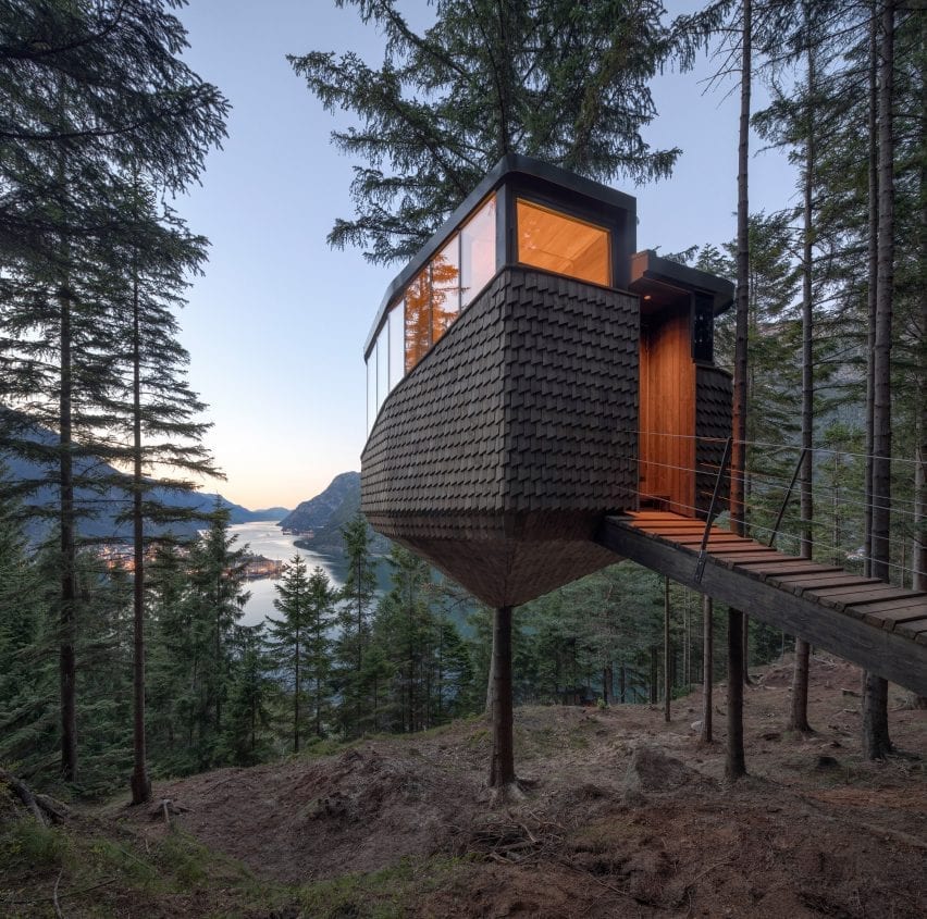 The cabin was built around a tree