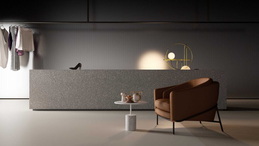 HI-MACS solid surface material in terrazzo grigio colour