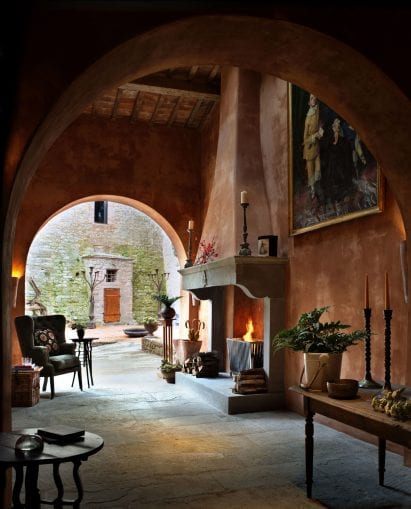 Mud room at Hotel Castello di Reschio