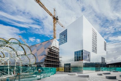 Design District with new silvery building