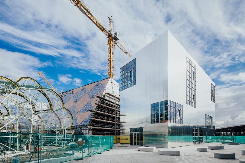Design District with new silvery building