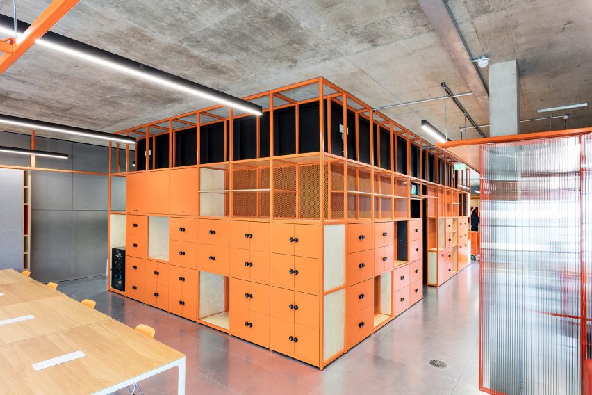 Orange powder-coated steel