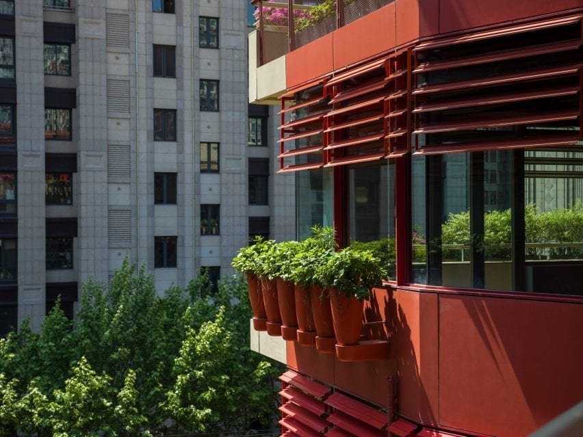 Slatted shade screens were used on the windows