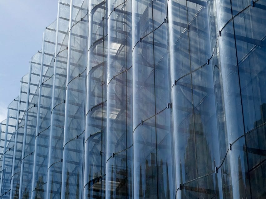 An undulating glass facade